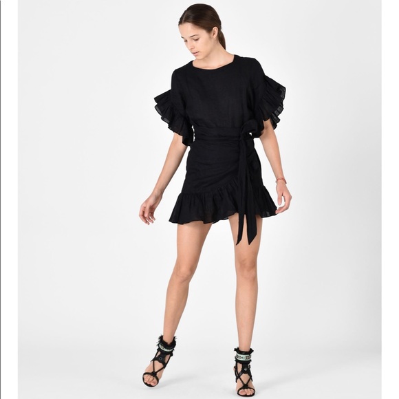 DREW Dresses & Skirts - DREW Black Wrapped Ruffle Dress Wide Sleeve M